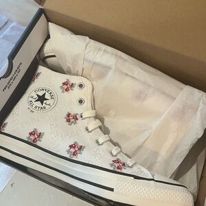 Converse White High-Top Sneakers with Floral embroidery